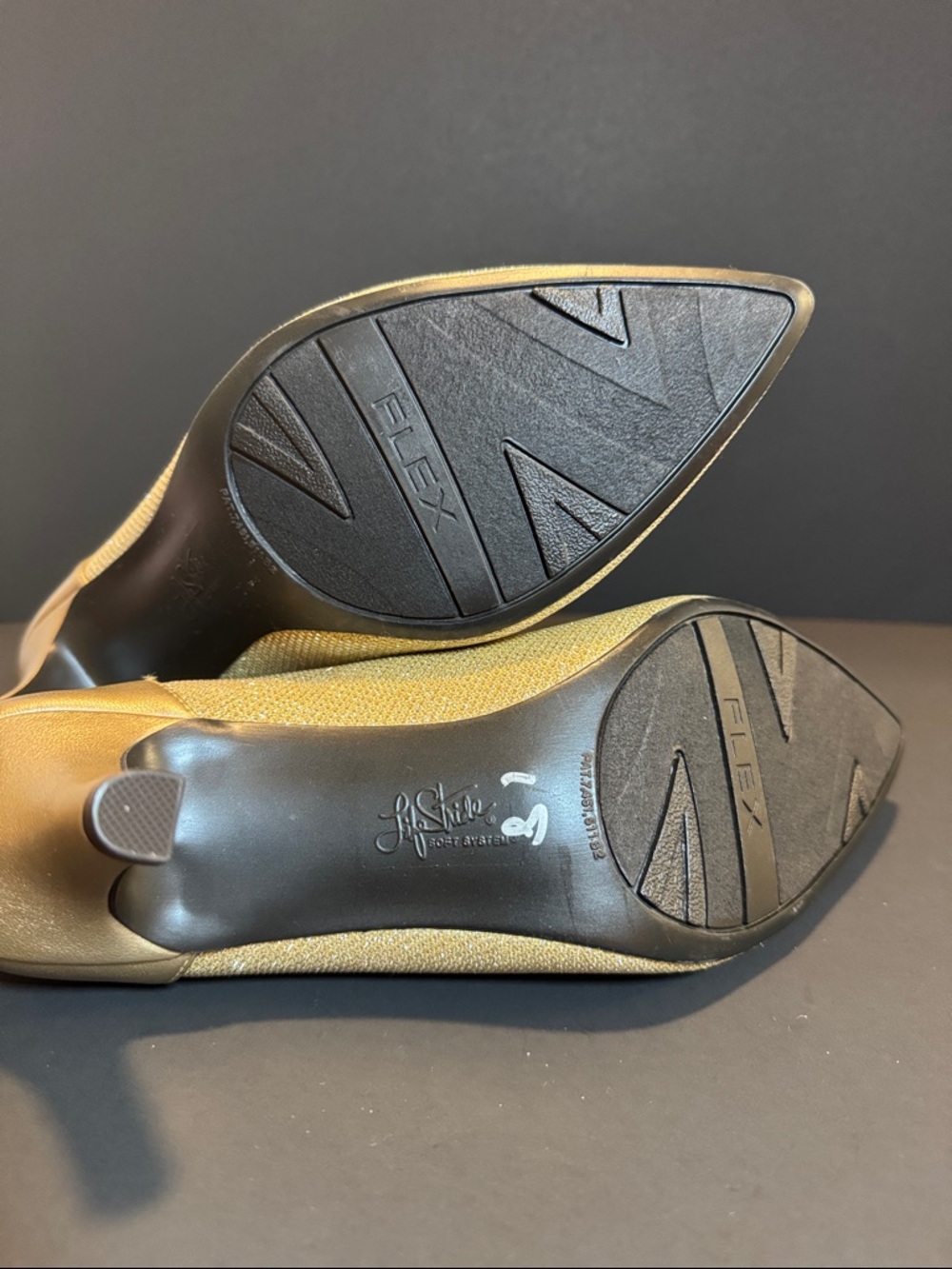 Women's Shimmery Gold Pointed Low Heel Pumps - Picture 7 of 10